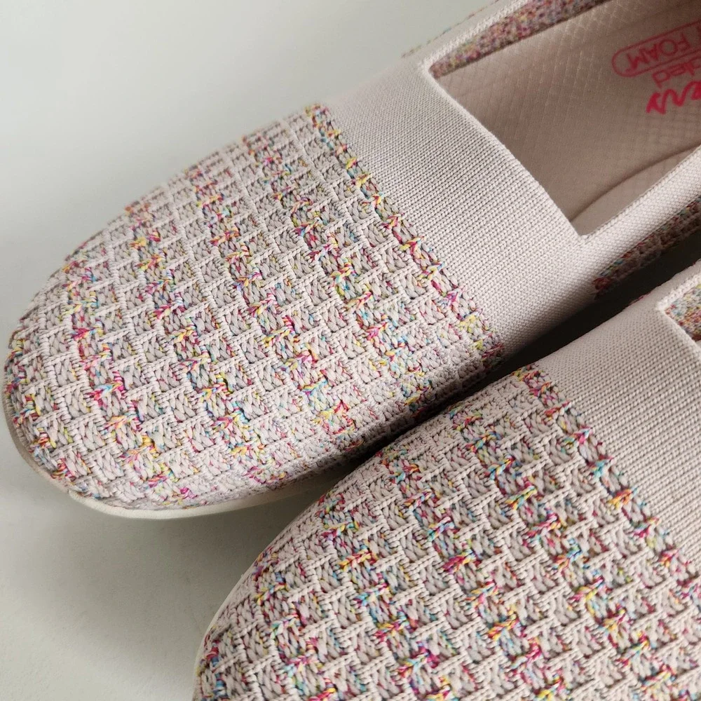 Skechers Active Be Cool 9.5 Slip On Walking Shoes Pink Multi Confetti Woven  NEW